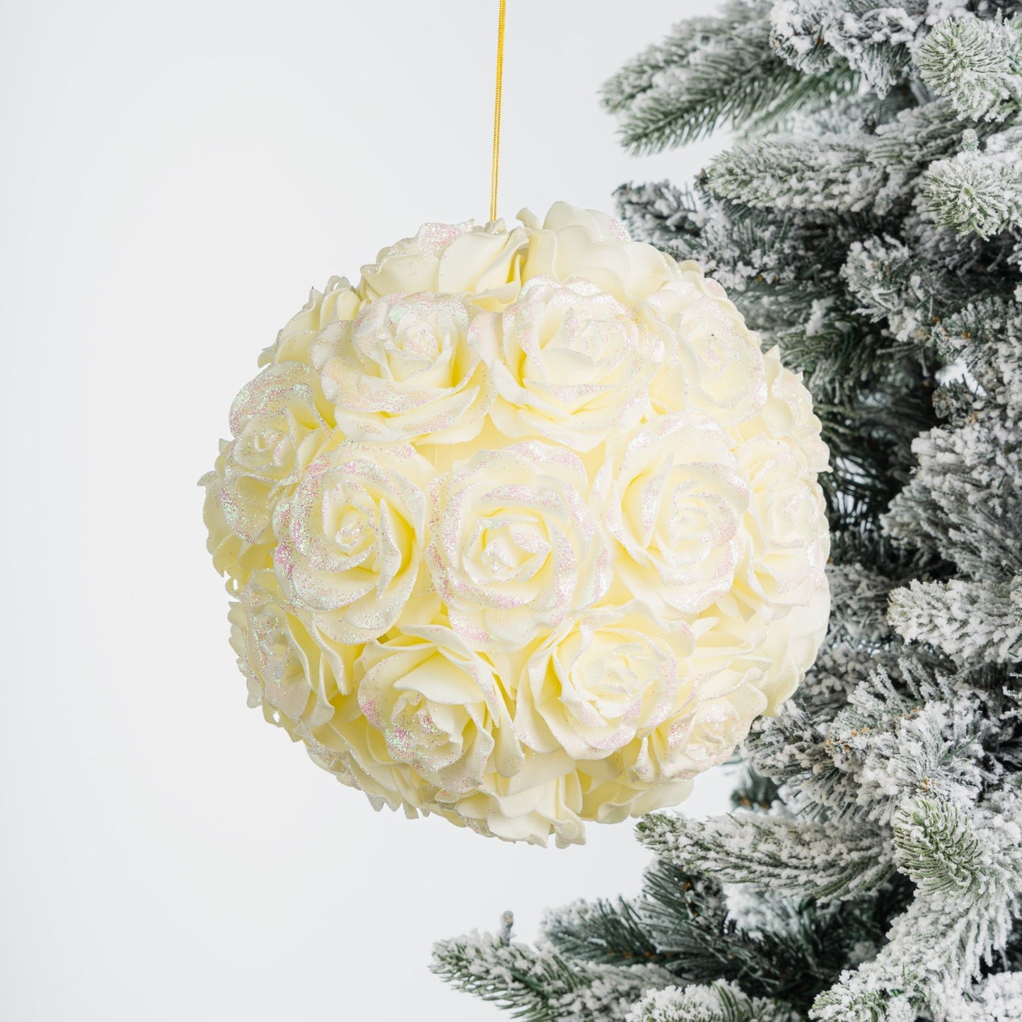 White Rose Foam Ball Ornament - Joy By