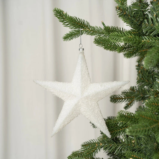 White Star Ornament With Snow Dust - Joy By