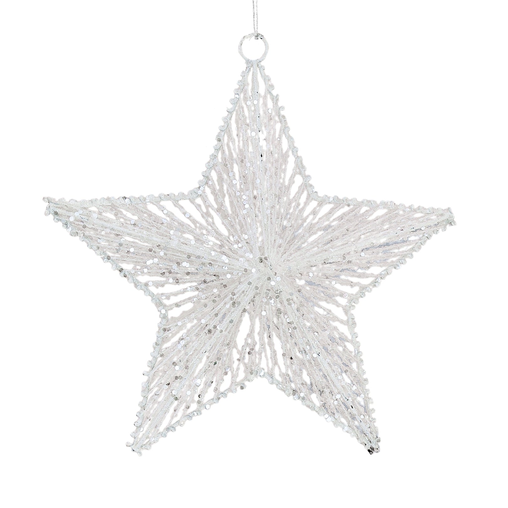 White Star Ornament with White Glitter - Joy By