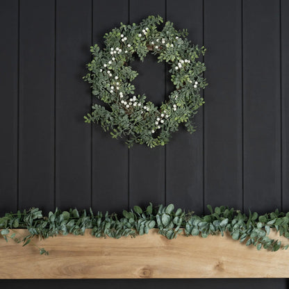 White Winterberry & Glitter Coated Foliage Wreath - Joy By